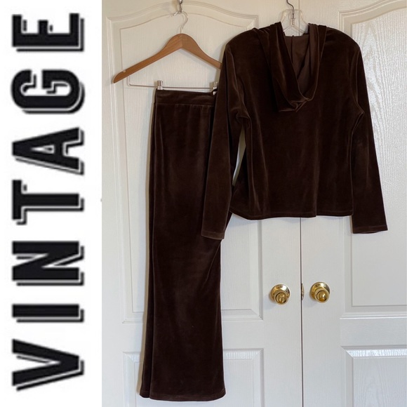 🔥Rare🔥 Y2K Vintage Brown Velour Embellished Track Suit, XL, Made in 🇺🇸 - Picture 3 of 16